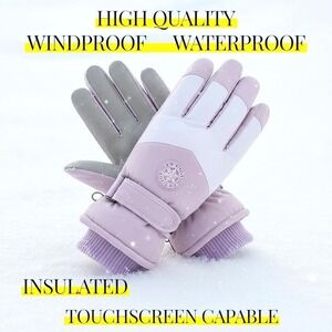 Winter Insulated Touchscreen Windproof Purple Ski Gloves OS Fleece Lined Women's